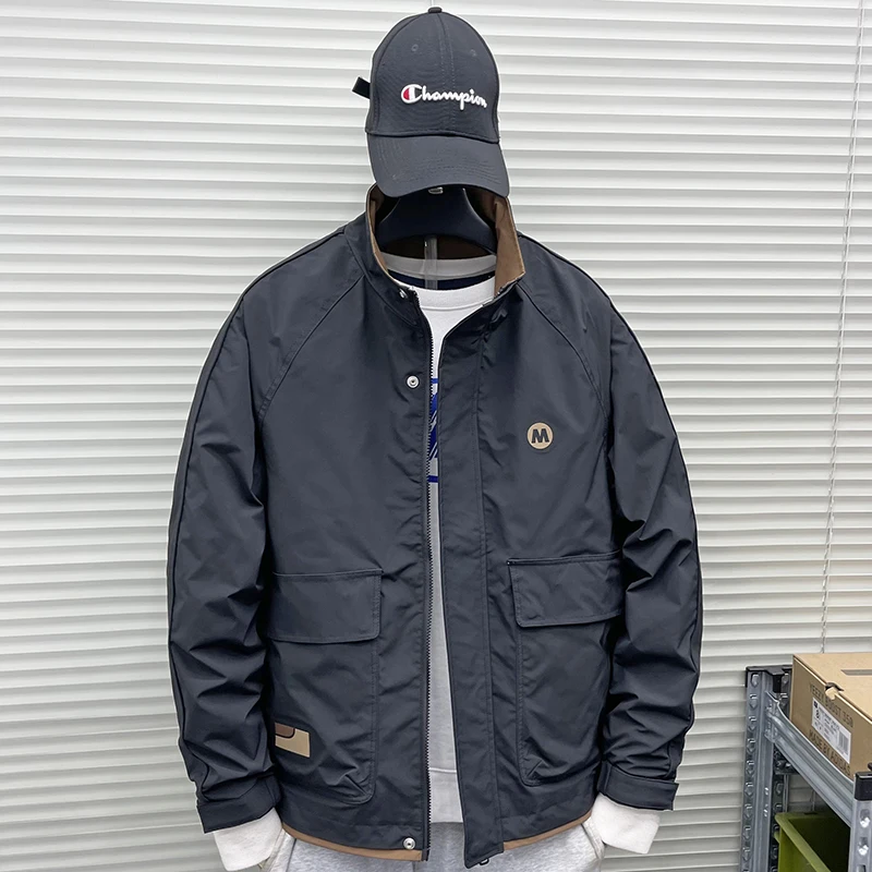 

Модная цветная блузка с воротником-стойкой, ветрозащитная весенне-осенняя новинка, мужская молодежная куртка, большая рабочая одежда, тонкая верхняя одежда