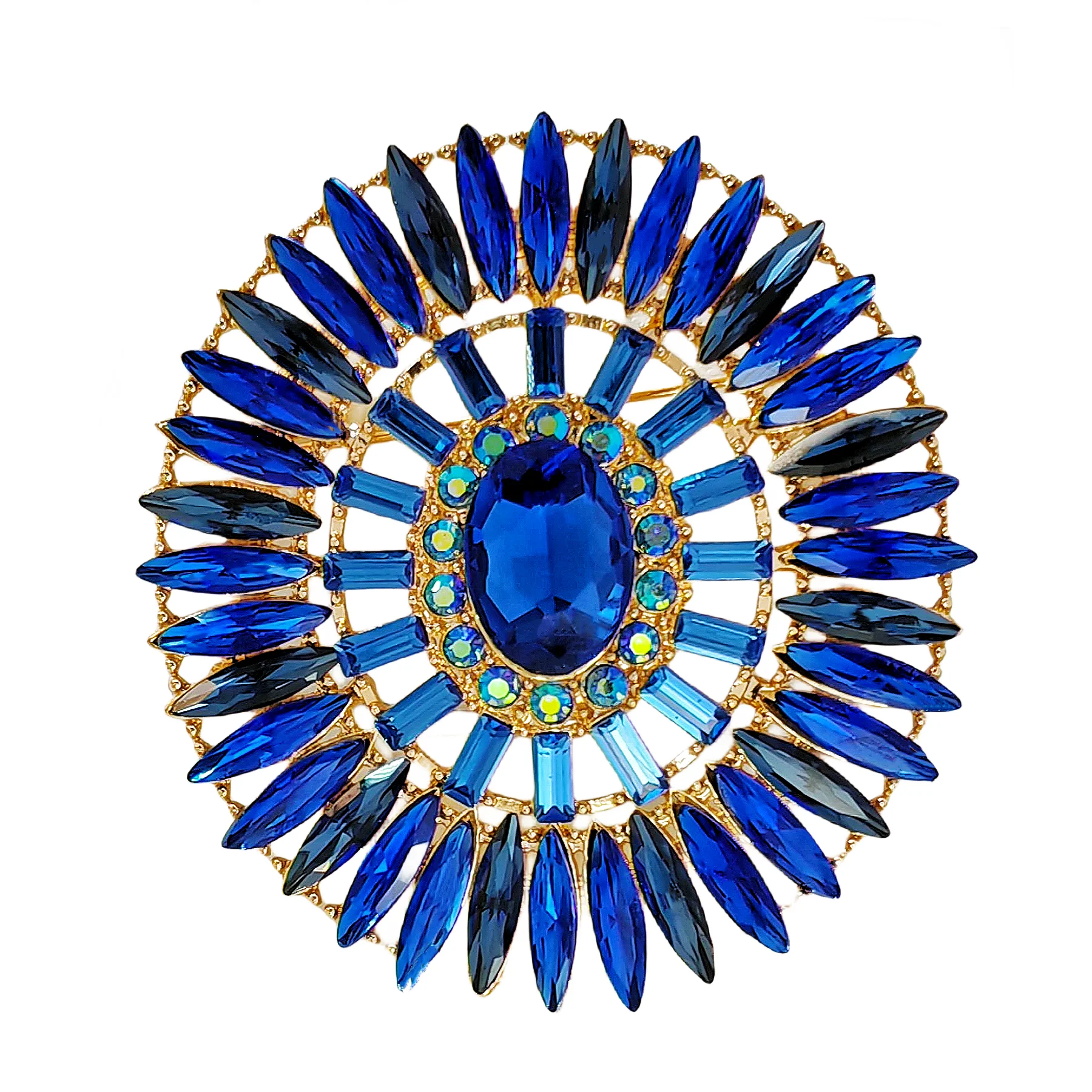 

Vintage AB Accent Large Blue Crystal Oval Brooch Badge Pin Statement Jewelry