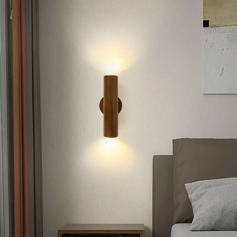 

Indoor LED Solid Wood Wall Lights Japanese-Style Rotatable Wall Lamps Bedroom Study Living Room Background Wall Decor Lighting