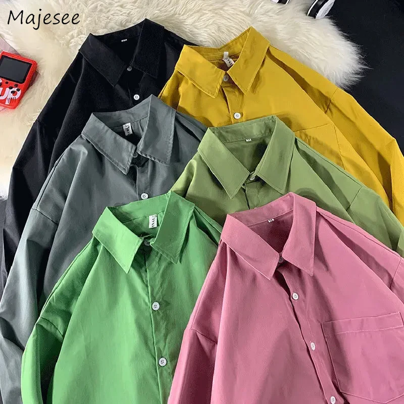 

Shirts Women Design Simple Solid All-match Loose 11 Colors Stylish Autumn Vintage Unisex Leisure Korean Style Ladies Charming
