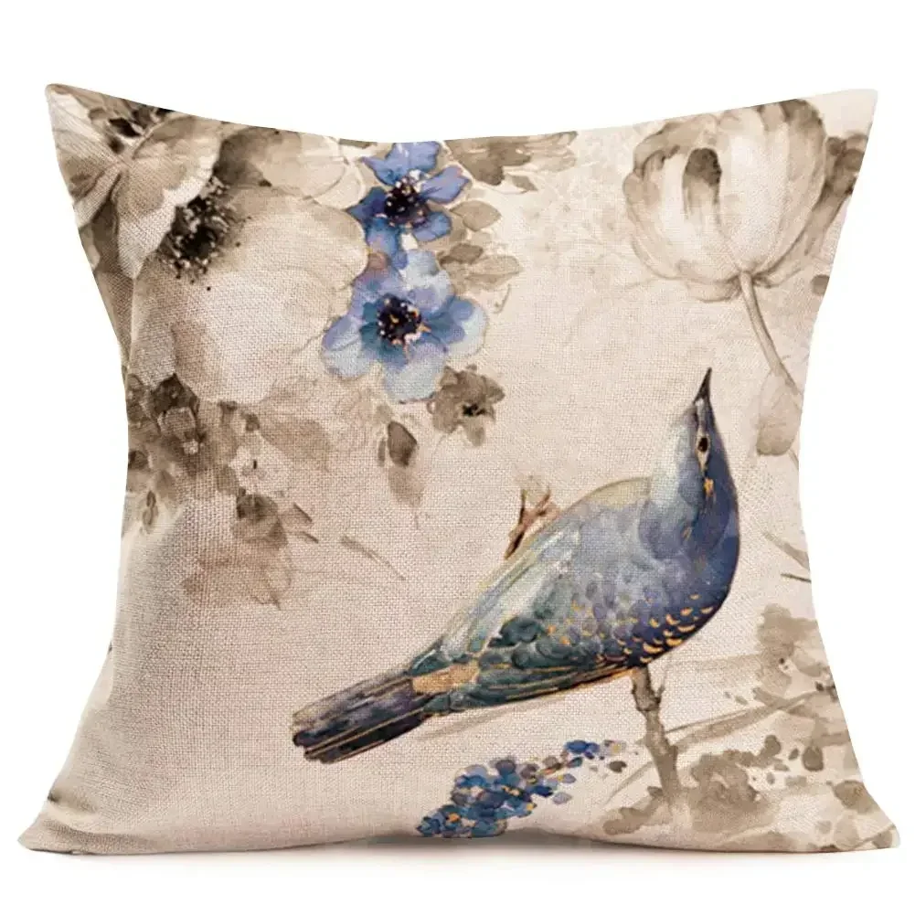 Blue Thrush Linen Pillowcase Living Room Sofa Decoration Cushion Cover 40*40 Home Decoration Cushion Cover 60*60 Customizable