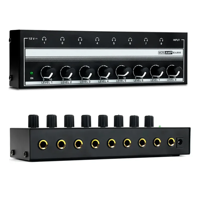 HA800 8 Channel Headphone Amplifier Stereo Audio Splitter for Studio Recording Monitoring Multi Output Distribution