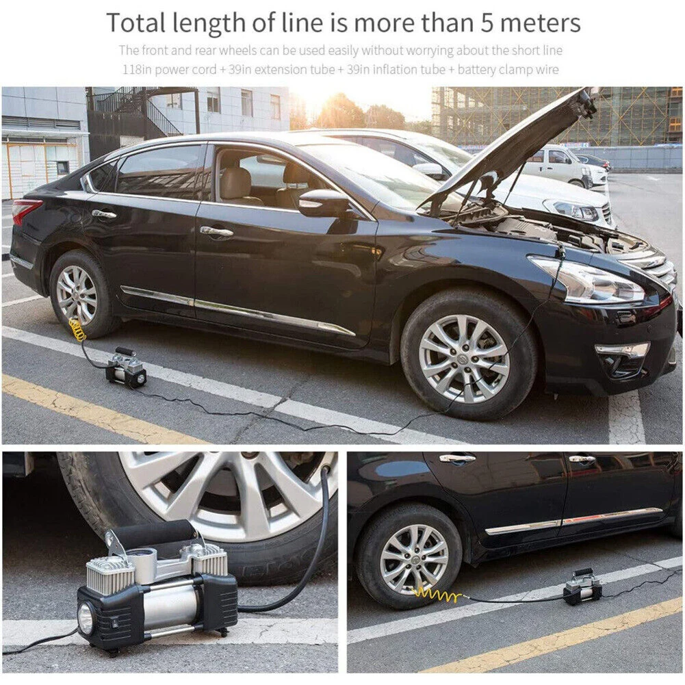 Портативный сверхмощный насос для накачивания шин, двухцилиндровый насос для шин, воздушные насосы 150PSI, воздушный компрессор постоянного тока 12 В для пикапов, транспортных средств, внедорожников, автомобилей