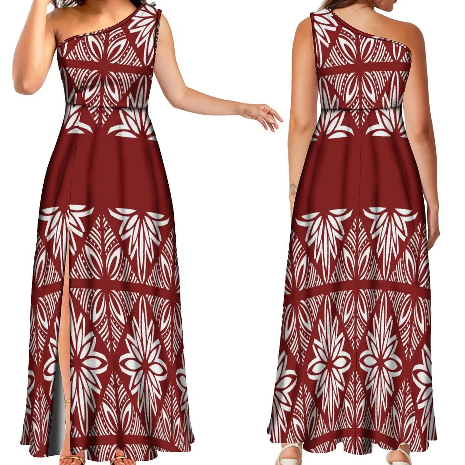 

2024 Demand Customized Lady Elegant One Shoulder Evening Party Dress Polynesian Tribal Dress Summer Plus Size Women Dresses