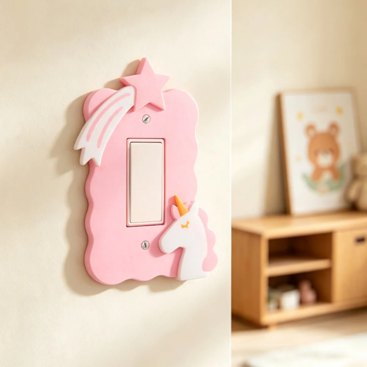 Cross-border Cartoon Unicorn Meteor Switch Cover Resin 3D Socket Protector Cute Girls Bedroom Wall Decor