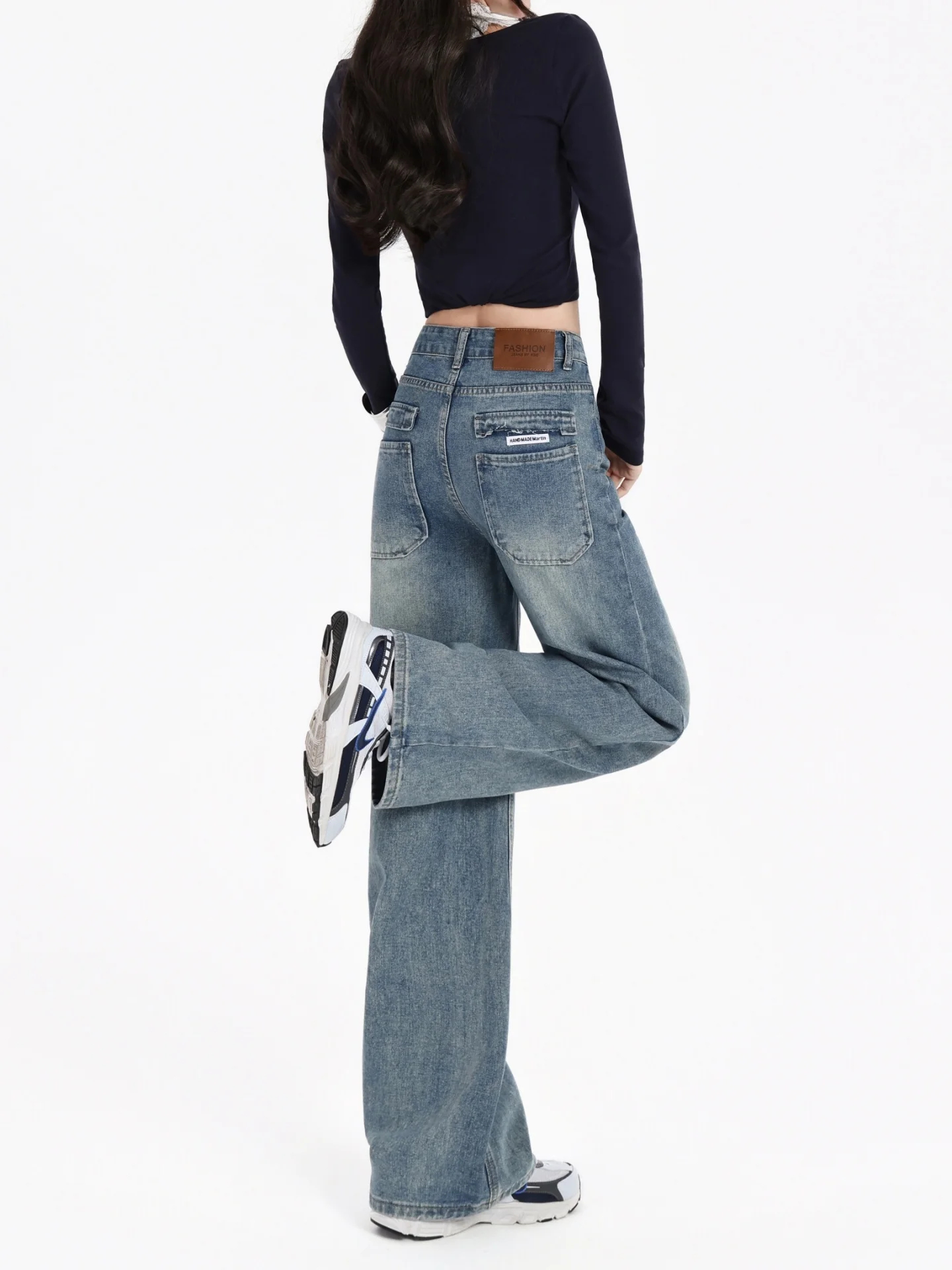 Plus size americano sle cintura alta perna reta jeans feminino outono nova pêra ape corpo emagrecimento calças de perna larga