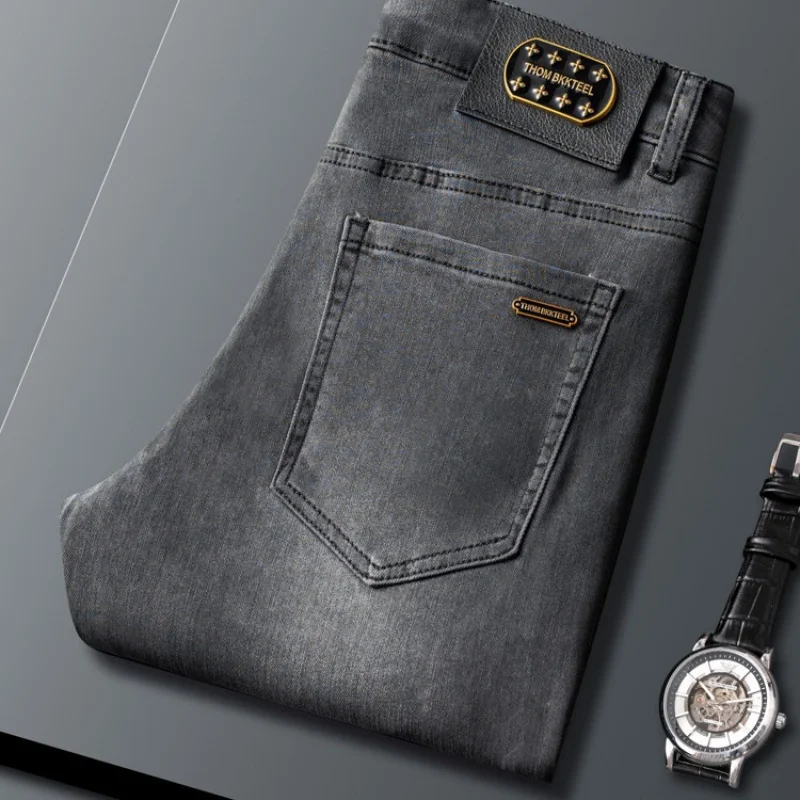 2024 Spring and Summer New High-End Business Jeans Men's Thin Pants Trendy Men's Clothing Youth All-Matching Slim-Fit Pants