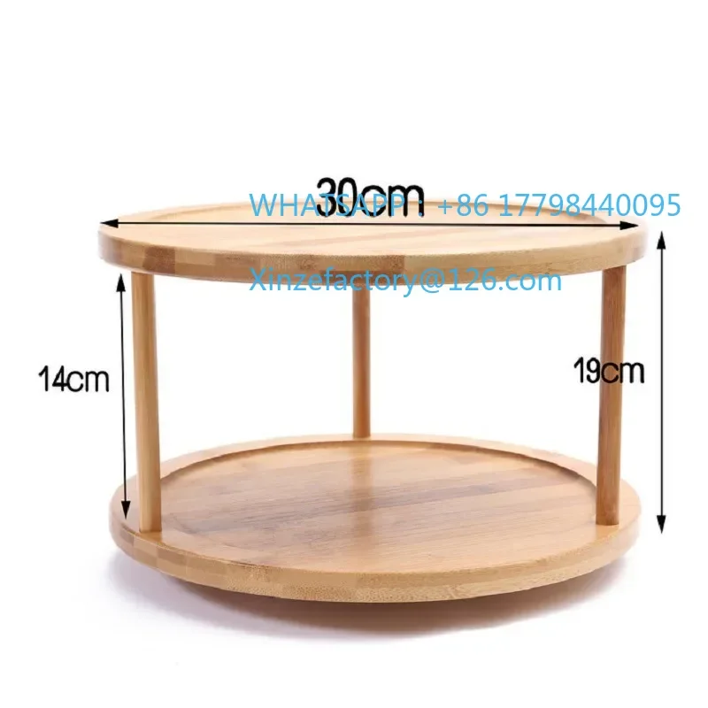 Customizable Bamboo turntable spice rack 2-layer bamboo kitchen counter top cabinet, rotary condiment storage box, cosmetics she