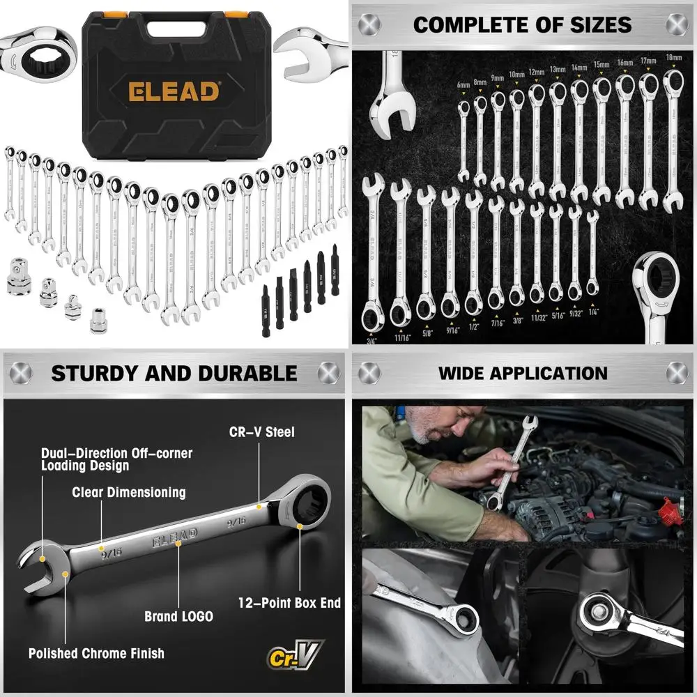 

Набор комбинированных трещоточных ключей из 33 предметов | Размеры SAE и метрические (от 1/4 до 3/4 дюйма и 6-18 мм) | Дизайн с 72 зубьями | Сталь CR-V | Орган