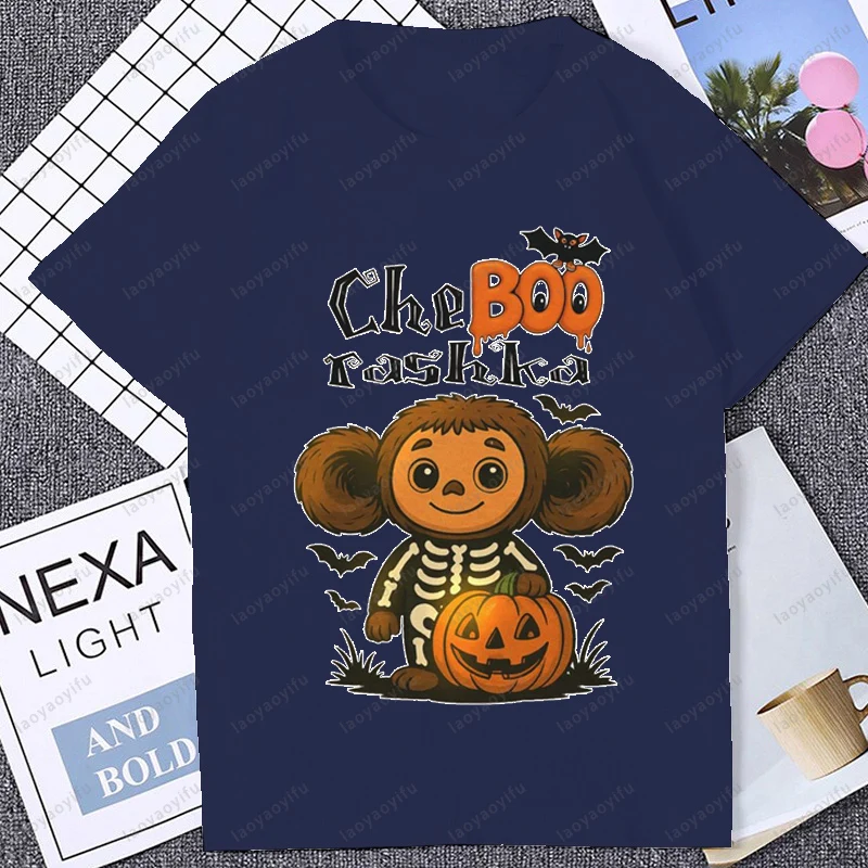 مضحك الجرافيك Cheburashka هالوين تي شيرت عادية موضة فضفاضة Harajuku الهيب هوب رجل Streewtwear خمر روسيا الكرتون تي شيرت #3