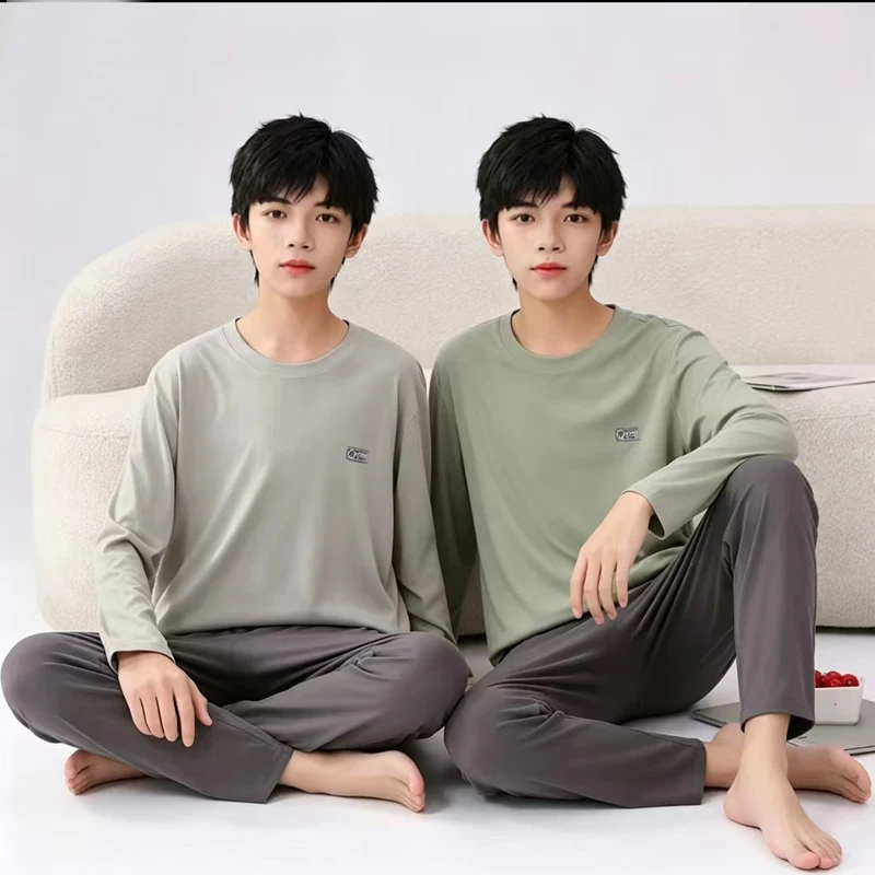 2-piece set boys' pure cotton loungewear set spring and autumn boys' pajamas comfortable loose fit long sleeve and long pants