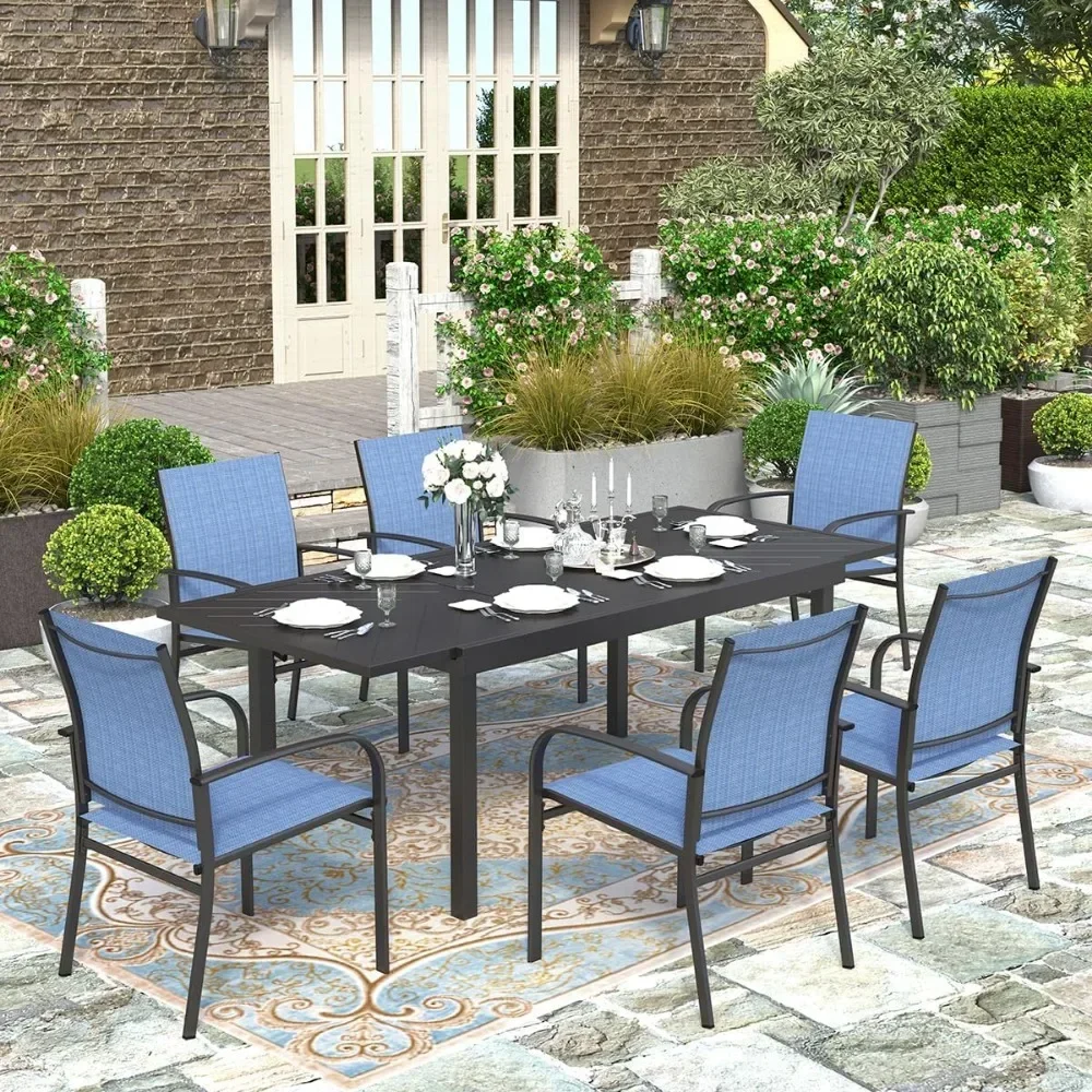 Outdoor Dining Sets Patio Dining Furniture,67” Rectangle Metal Table With Umbrella Hole And 6 Armrest Chairs,patio Furniture