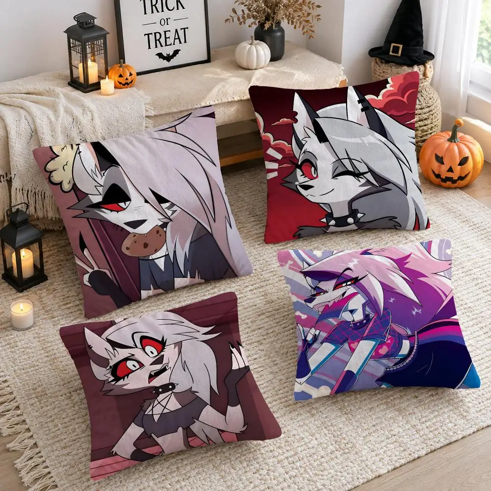 Cartoon H-Helluva Boss Loona Cushion Cover Plush Decorative Pillow Case With Hidden Zipper Cutecore Room Decor For Home