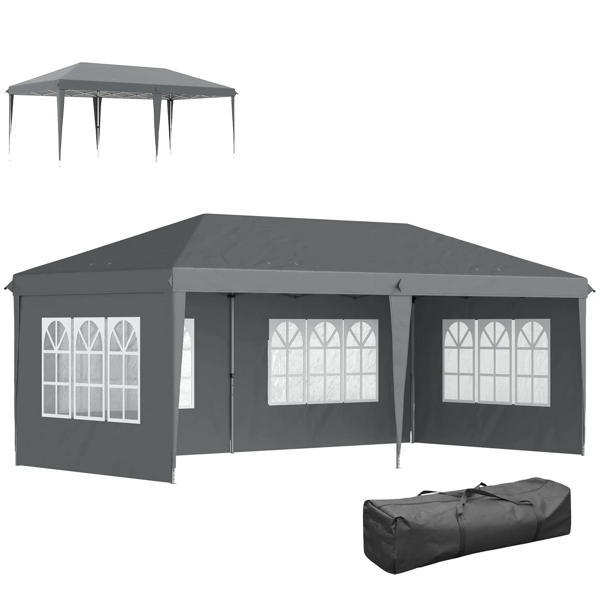 Pavillon pliant Outsunny 3x6m gris imperméable protection UV 4 murs amovibles sac de transport
