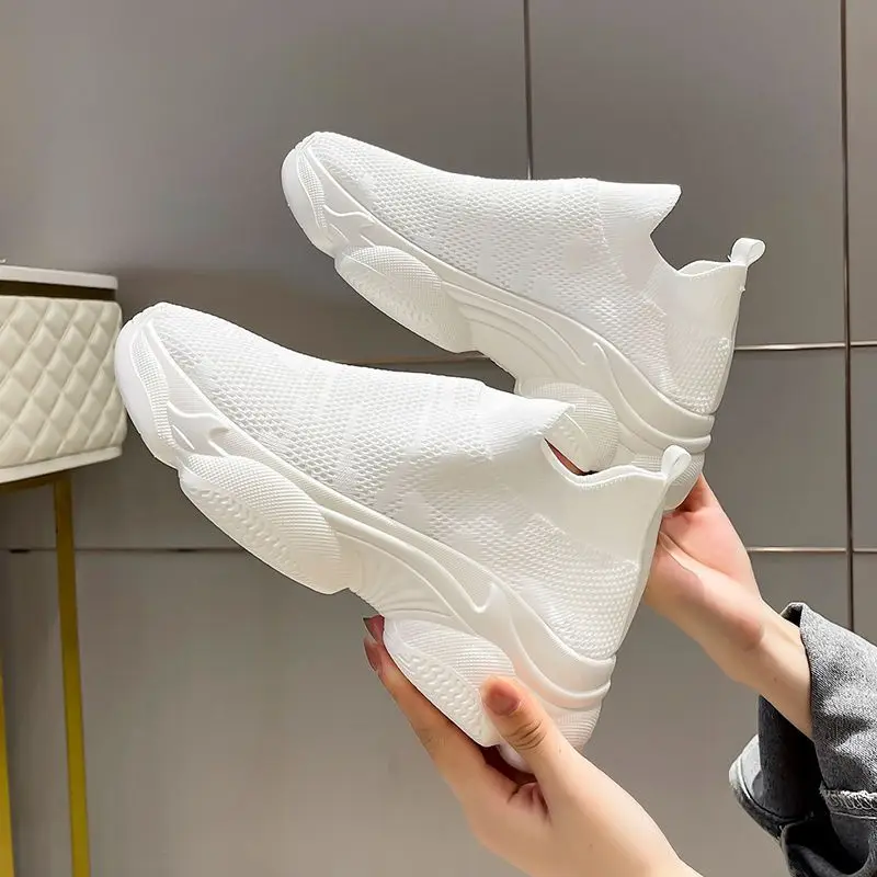 2026 Spring Autumn Female Flex Fabric Bulky Shoe Ventilated Hosiery Slipper Quick Pull Daily High Base Raised