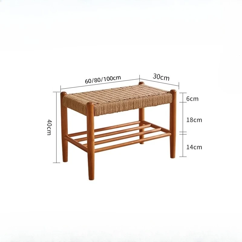 Minimalist Wood Woven Shoe Bench Entryway Storage Stool Long Footrest Durable Sofa Side Stool for Bedroom Living Room