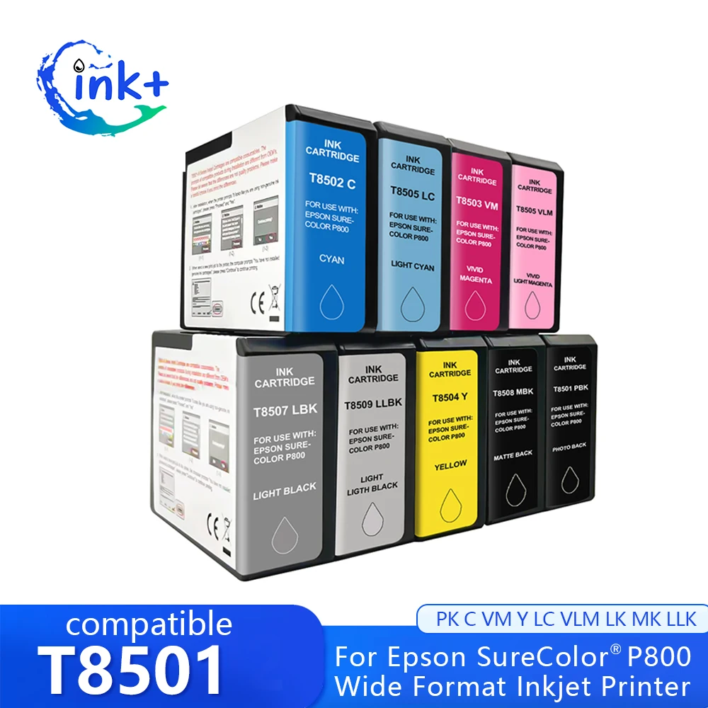 

NEW T850 T8501 T8501-T8509 Ink Cartridge for Epson Stylus PRO Surecolor P800 P 800 Inkjet Printers with Chip Free Shipping