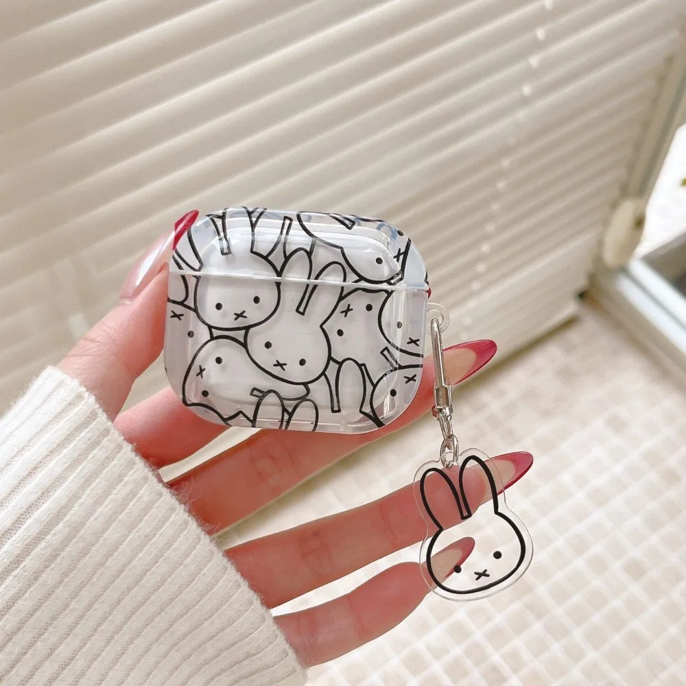 Kawaii Full-screen Line Miffy Bluetooth Headset Protective Cover Is Suitable for Airpodspro3/2 Airpods4 Cute Protective Case