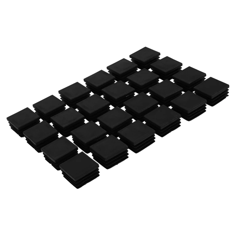 72 Pcs 30Mm X 30Mm Plastic Ribbed Square End Caps Tube Insert Black