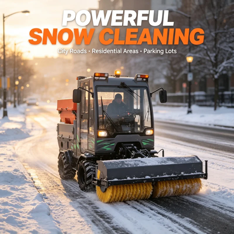 New Ride-On Burnishing Snow Sweeper & Plow Machine 130cm Sweeping Width Gas-Powered for Road & Sidewalk Winter Use