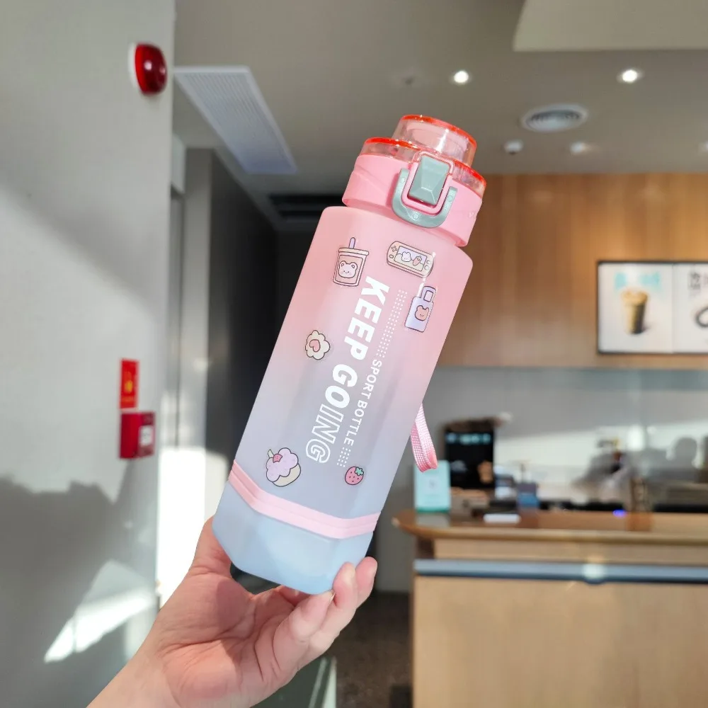 

700ML Sports Water Bottle Gradient Hexagon Plastic Water Cup Two-color Random Stickers Cute Sports Kettle Outdoor Activities