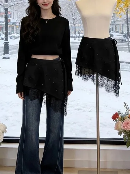 

Юбка-карандаш большого размера с кружевным поясом и стразами, женская, весенняя, модная, с эффектом коррекции фигуры, с высокой талией, А-силуэт