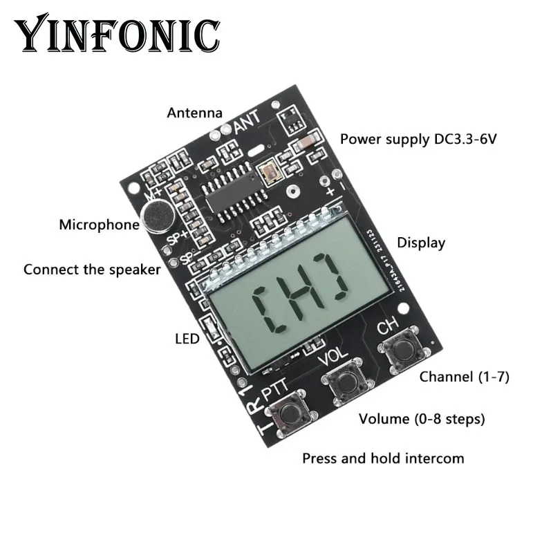 FM Walkie Talkie Circuit Board Multi-function FM Transmitter Receiver Module 7 Frequency 27-480MHz DC3.3-6V