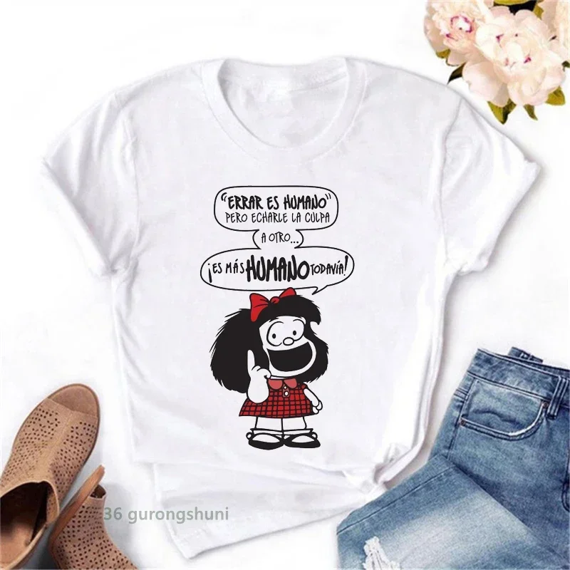 Cute cartoon Mafalda t-shirt women Harajuku alphabet print short sleeve women t shirt fashion Kawaii casual shirt femme tee tops