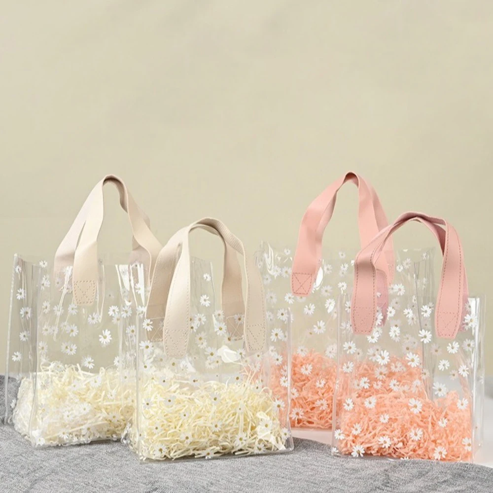 

Новая прозрачная сумка из ПВХ, водонепроницаемая сумка для упаковки конфет, большая вместительная сумка для покупок с маленьким узором ромашки