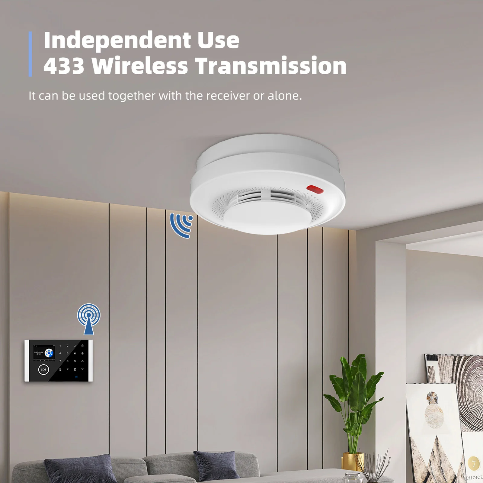 Smoke Detector Fire Alarms High Sensitivity Sensing 433 Wireless Transmission Fire Alarm Auto-Check for Home RV Hotel Office