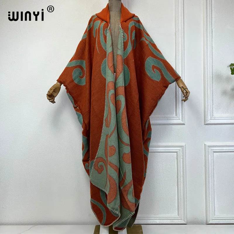 WINYI Winter coat outfits Women high quality dress Loose Thick Warm Female kaftan cardigan dress Hooded mop coat fashion Abaya