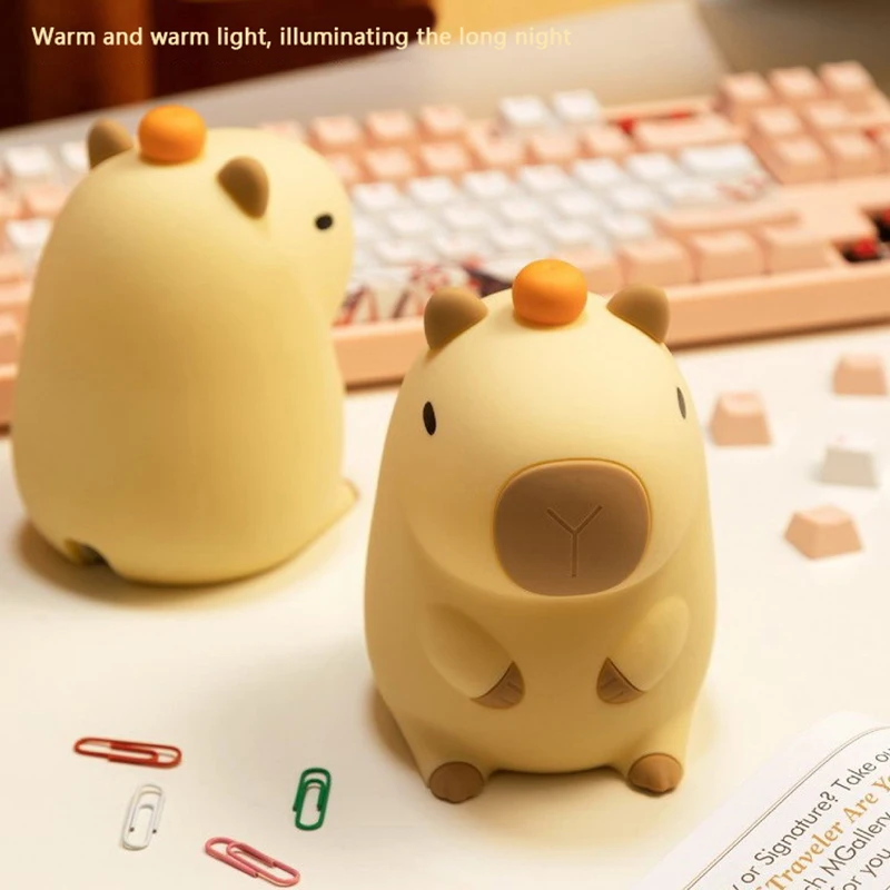 Cute Cartoon Capybara Silicone Night Light USB Rechargeable Timing Dimming Sleep Night Lamp For Children\'s Room Decor