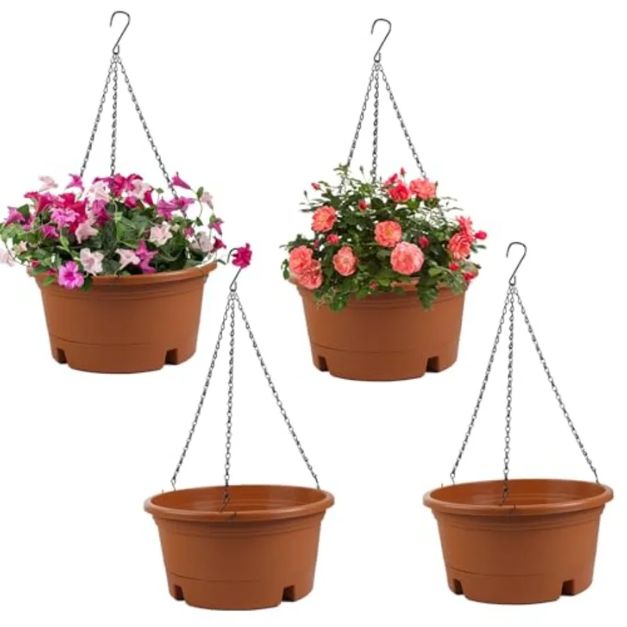 

Large Hanging Planters for Ootdoor Plants, Plastic Hangg Basket Pots with Draage Trays and Cha, Hanging Pots for Plants Indoor