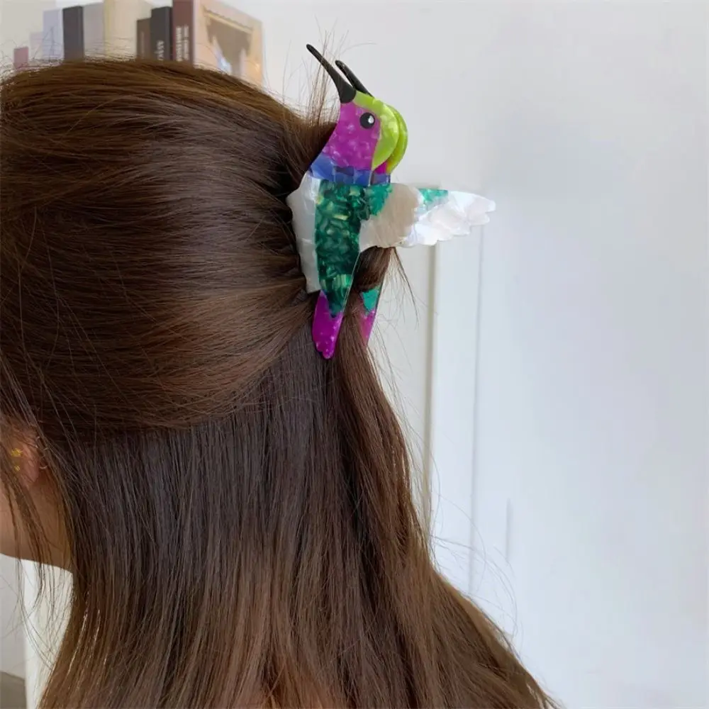 

Модная милая заколка-крабик для волос из ацетатного волокна с изображением колибри, попугая, птицы, мультяшного животного, акулы, для девочек