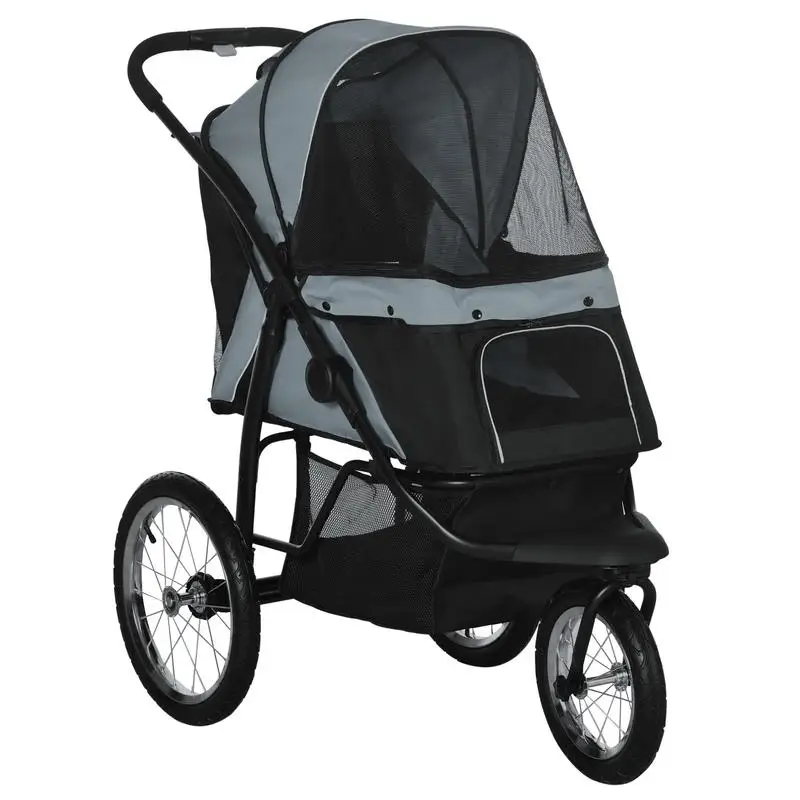 

Foldable Pet stroller, Dog Buggy with Three Wheels, for Small/Medium Dogs, Grey