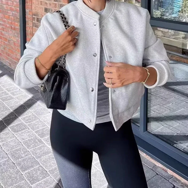 

Women's 2026 Autumn and Winter New Women's Long Sleeve Soft Short Bomber Jacket Lined Top
