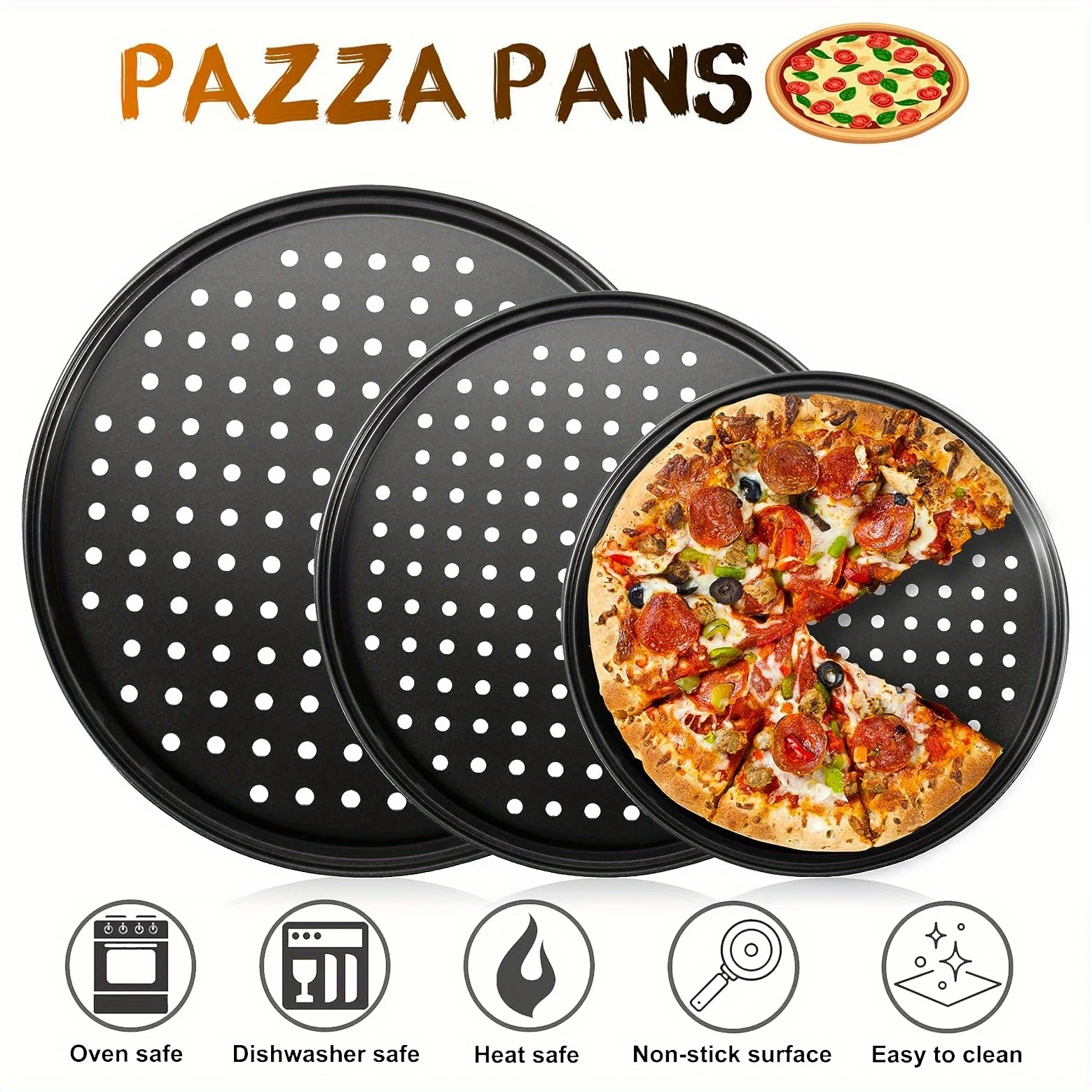 صواني هش البيتزا المصنوعة من الفولاذ الكربوني غير اللاصق، قالب صينية خبز البيتزا مع ثقوب، طبق عميق مستدير #1