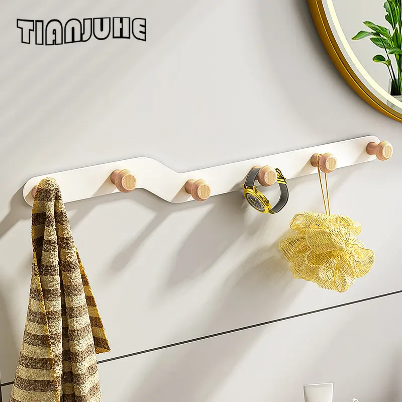 

Wall Mounted Coat Rack Bamboo Entryway Hat Rack for Wall Hooks for Hanging Coats and Jackets Bathroom Kitchen
