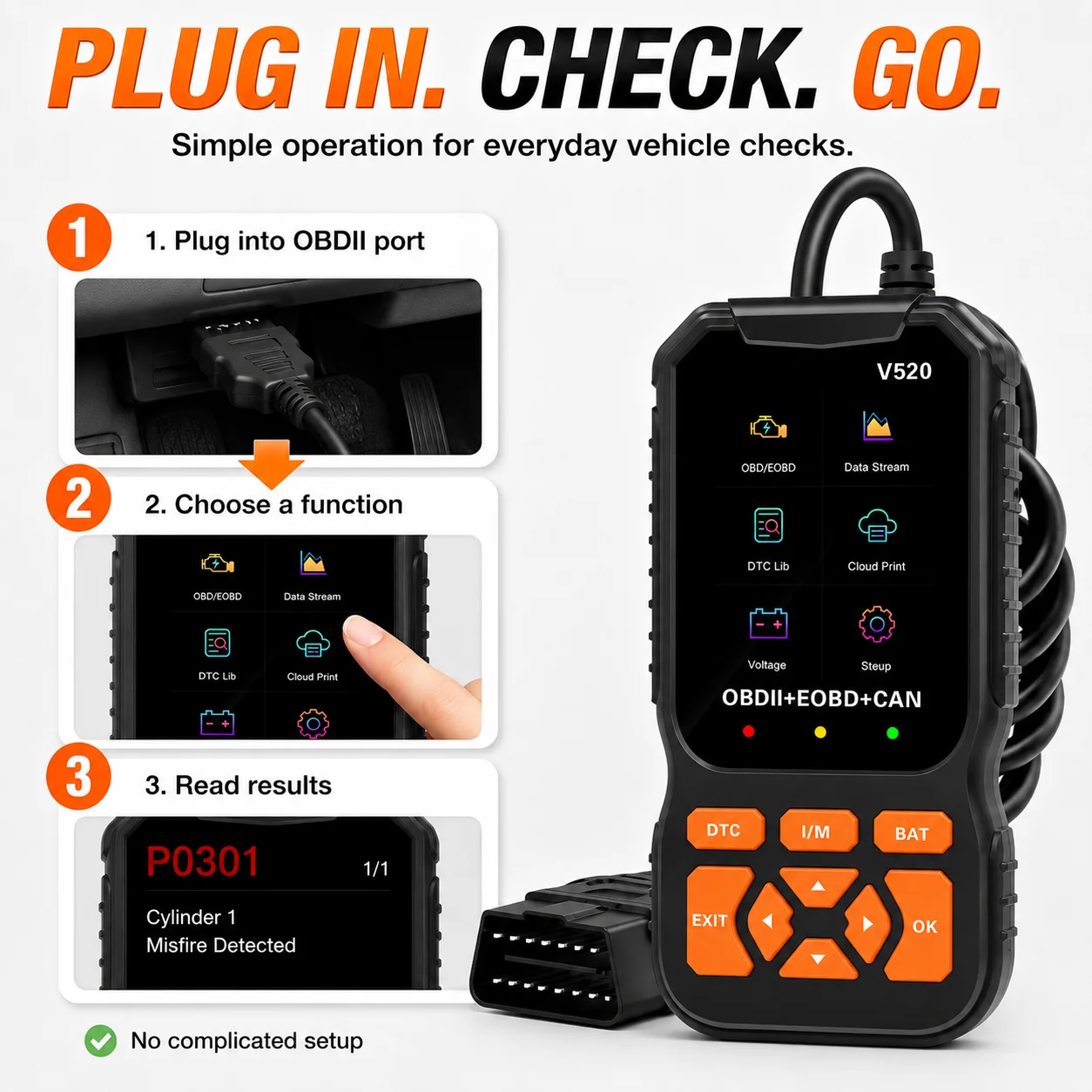 V520 Professional OBD2 Car Scanner Real-Time Data Stream Engine Code Reader DTC Clearer OBDII Diagnostic Tool 8 Languages