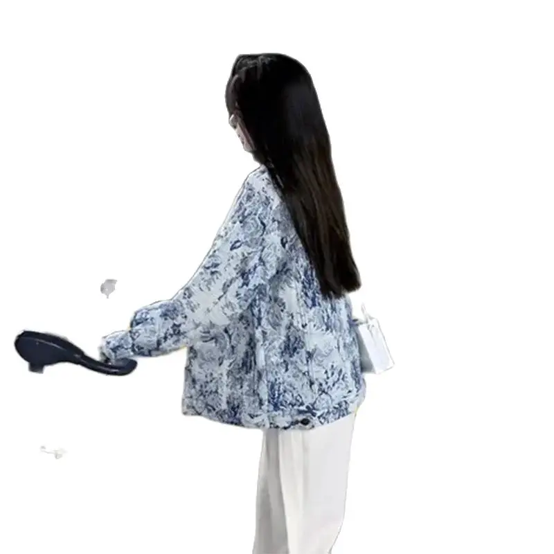 Spring Autumn Denim Jacket Women 2024 New Fashion Loose Leisure Printing Vintage Button Coat Embroider Jackets Female