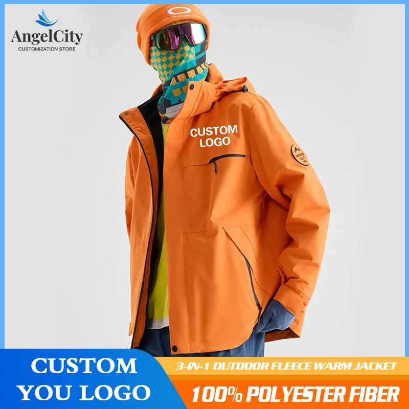 

Personalized Custom Logo Men's Warm Jacket Windproof Waterproof Detachable Mountaineering Jacket Printed Name Image