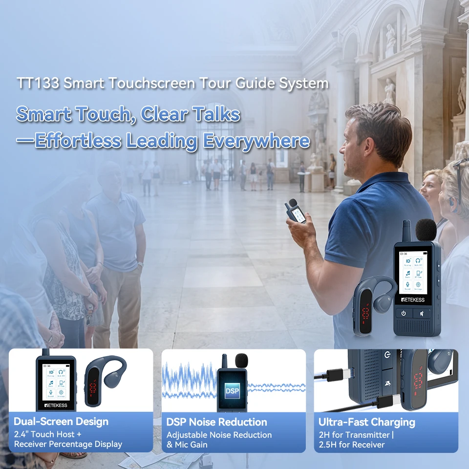 RETEKESS TT133 Wireless Tour Guide System Dual-Screen Configuration Audio Guide Fast Charging For Tourism Conferences Museums