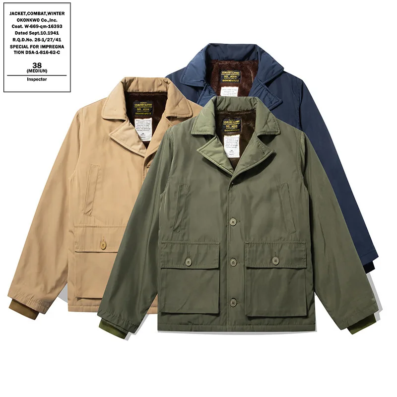 

Winter Navy Bomber Jacket Military Men Wool Lined Thick Flight Jacket Warm High Quality Luxury Brand Coat Pocket Single-Breasted