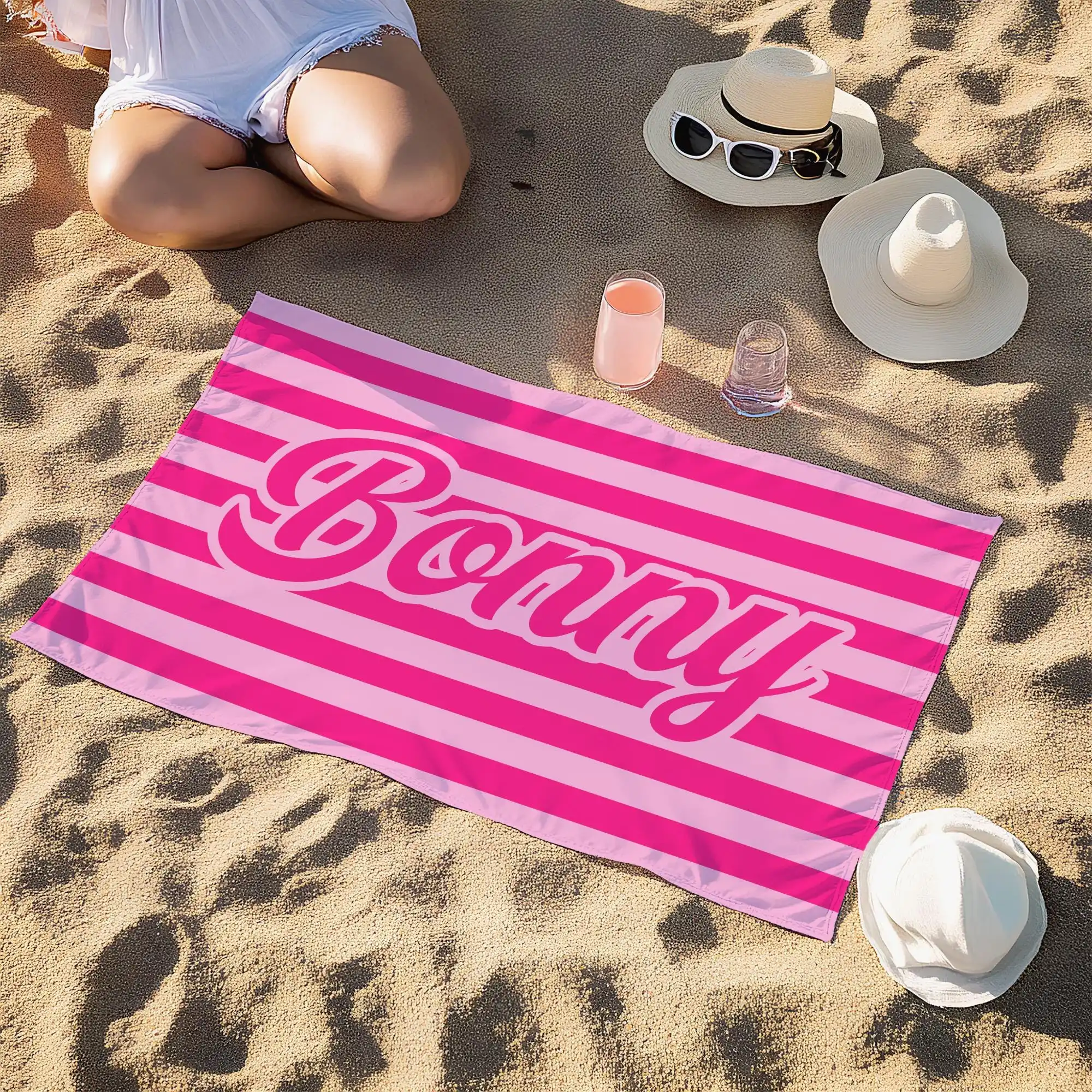 Personalized Striped Beach Towel Custom Name/Logo Oversized Microfiber Towel Summer Party Gift for Beach Swimming Bath Sports