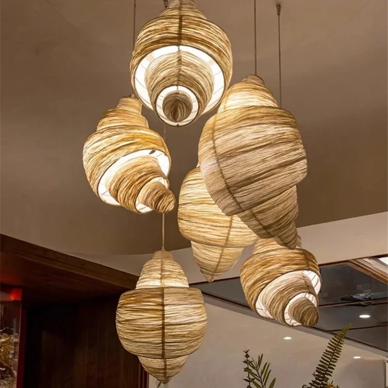 

Croissant Shape Fabric Pendant Light Nordic Creative Croissant Fabric Chandelier Hotel Dining Room Personality Decoration Lamp