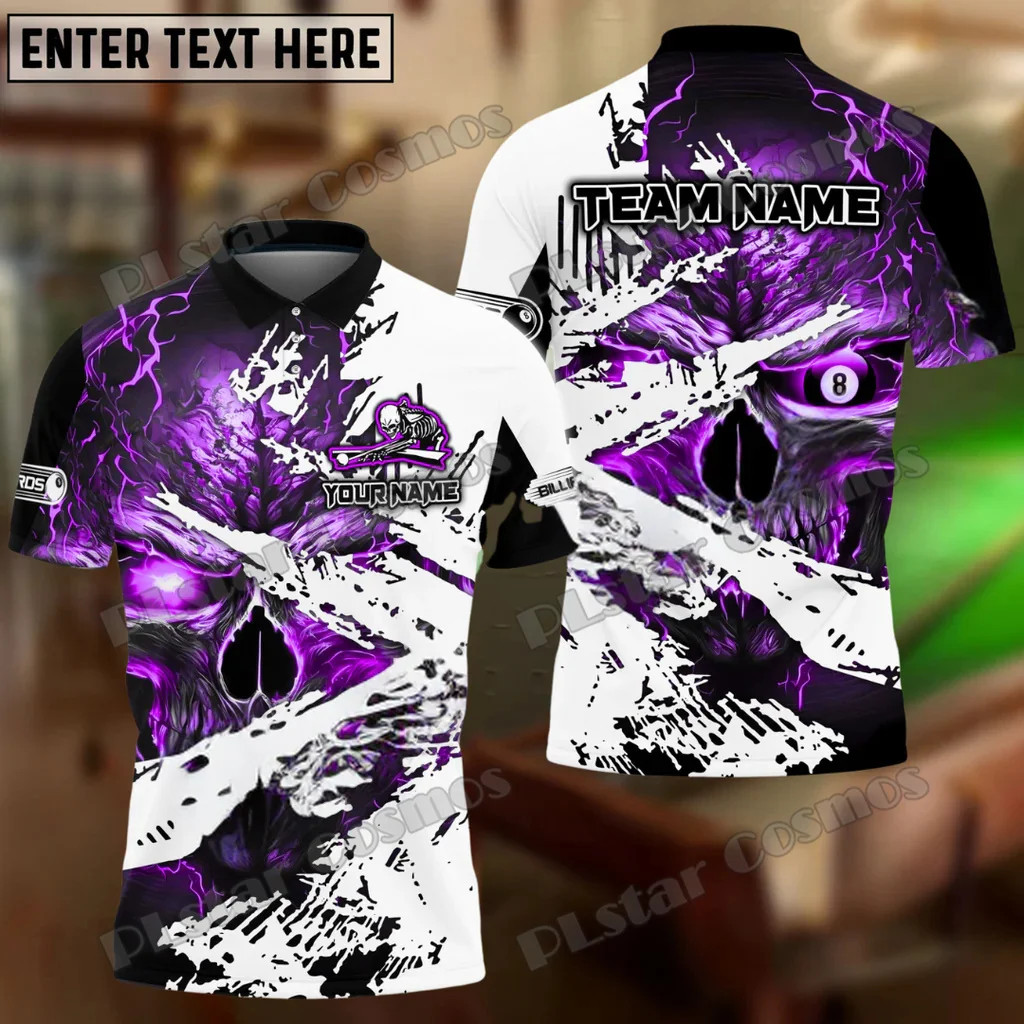 Billiard 8 Ball Inferno Skull Multicolor Options Personalized Name 3D Printed Fashion Mens Polo Shirt Summer Unisex Shirt POL227