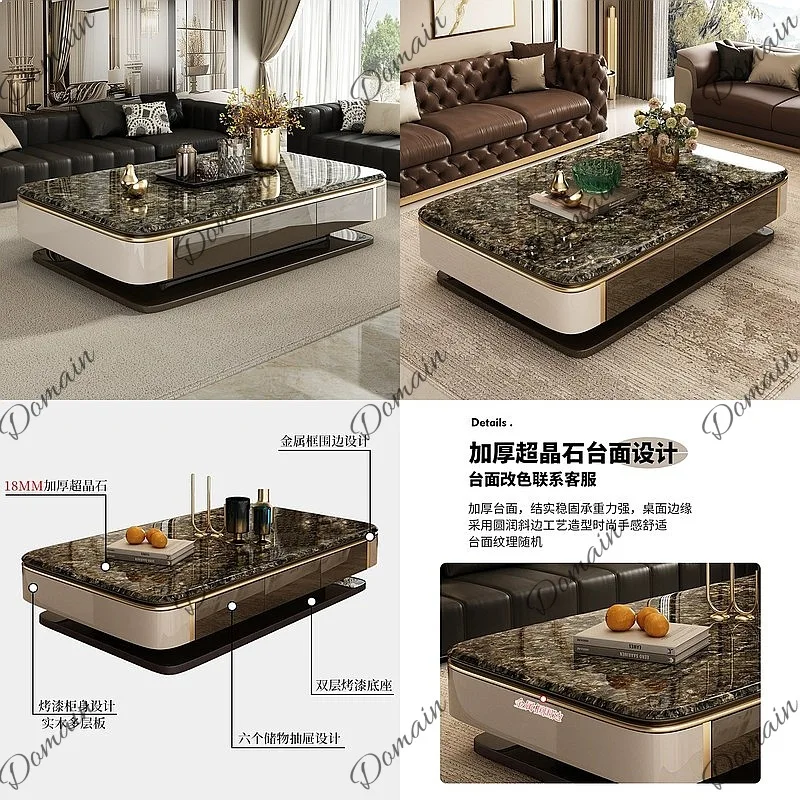 Luxury Marble Coffee Table for Living Room, Extra Long 1.8m Double Layer Super Fine Stone Center Table for Large Apartment