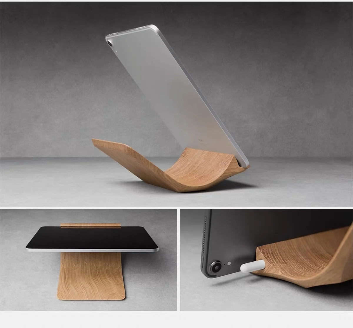 Loomma Flat Stand, Suitable for iPad, Magnetic Drawing Surface Made of Walnut Wood.
