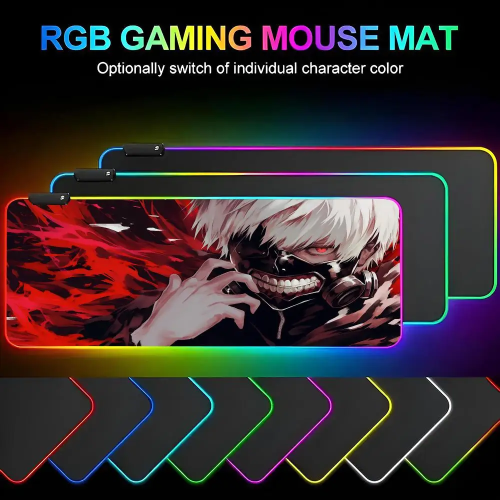 Tokyo Ghoul Mouse Pad Gamer RGB Deskmat Keyboard Mat Gaming Laptops LED Mousepad Desk Protector Anime Mause Mats
