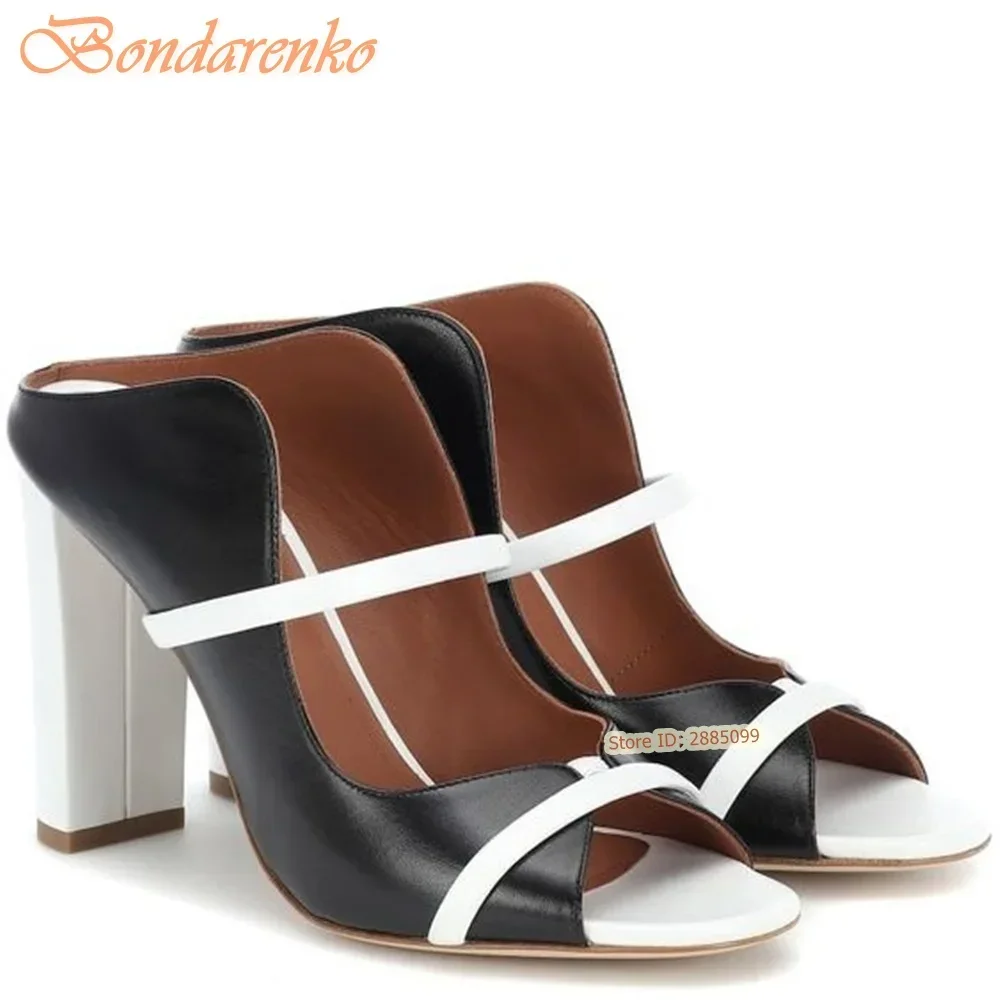 

Straps Peep Toe Sandals Chunky High Heels Solid Slip On Hollow Women New Shoes Summer Party Designer Sandals Fashion Big Size